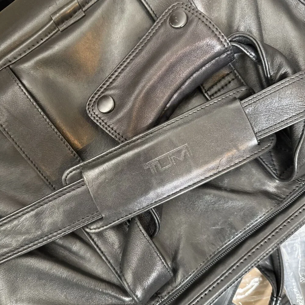 TUMI Alpha Black Leather 17” Messenger Laptop Expandable Briefcase Bag Monogram